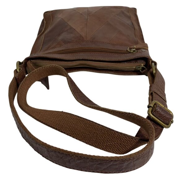 LUCKY BRAND Raya Brown Leather Patchwork Adjustable Crossbody Bag Boho Vintage - Picture 9 of 14